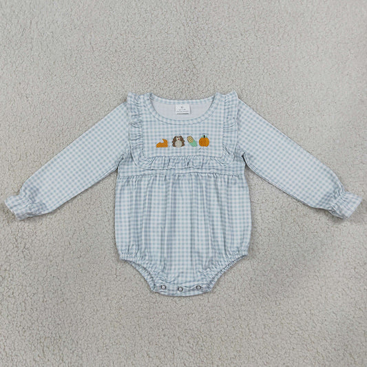 Baby Girls Rompers Embroidery Turkey Pumpkins Thanksgiving Ruffle Rompers LR3104