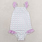 Baby Girls Swimsuits Flutter Sleeve Flowers Back Bows One-Piece Swimsuits S0643