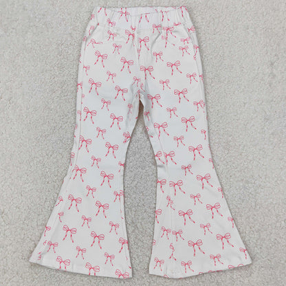 Baby Girls Denim Pants Pink Cute Bows Denim Flare Pants Jeans P0732