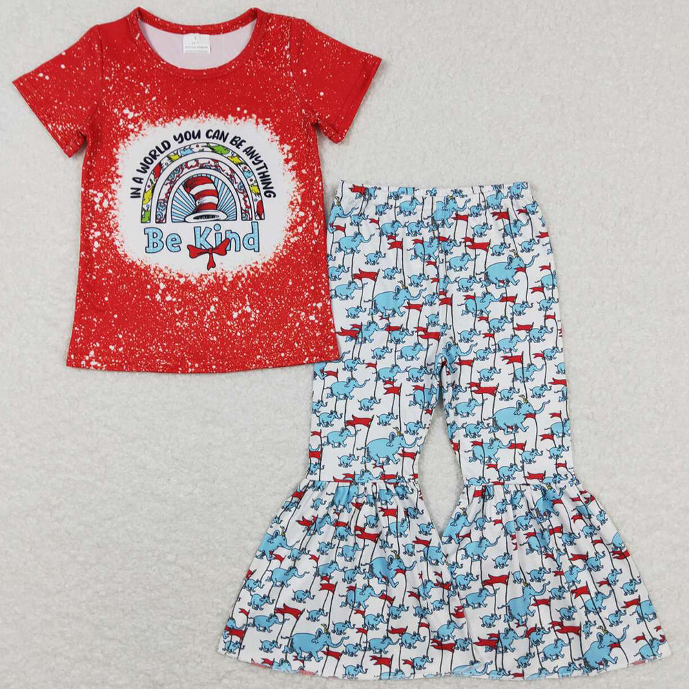 Baby Girls Clothes Cartoon Be Kind Top Flare Pants Sets GSPO1115