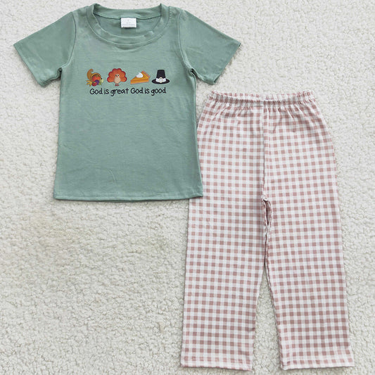 Fashion Baby Boys Clothes Short Sleeve Pants Thanksgiving Sibling Sets BSPO0163