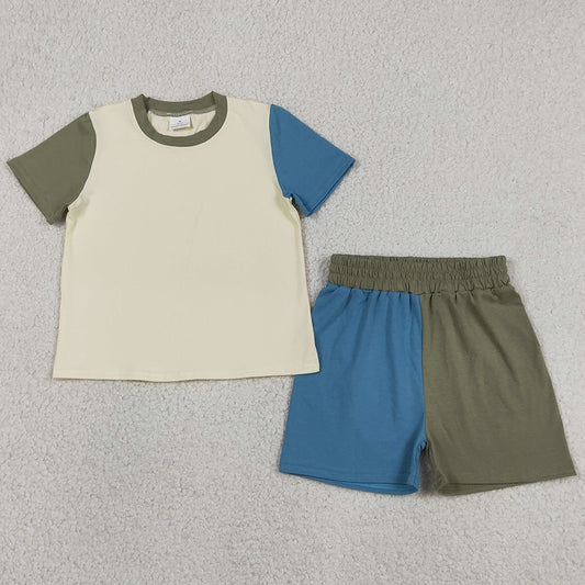 Baby Boys Clothes Grey Blue Patchwork Top Short Pajamas Slouchy Clothes Sets BSSO1976