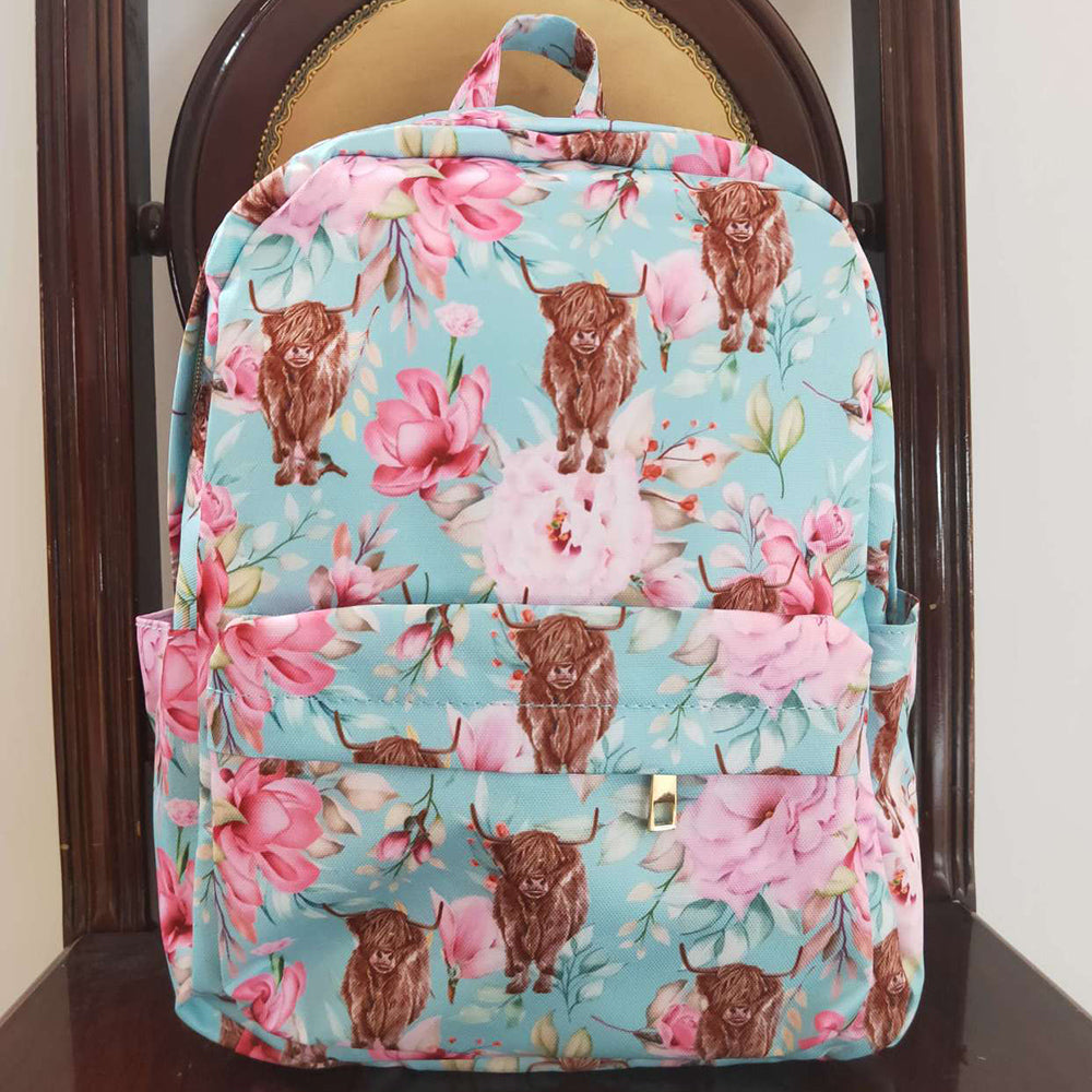 Baby Kids Girls Backpacks Highland Cows Flowers Backpack BA0081