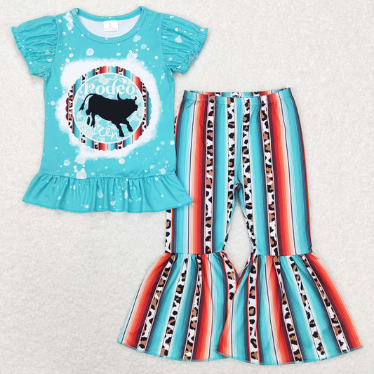 Baby Girls Clothes Western Rodeo Cow Top Stripes Bell Pants Sets GSPO1051