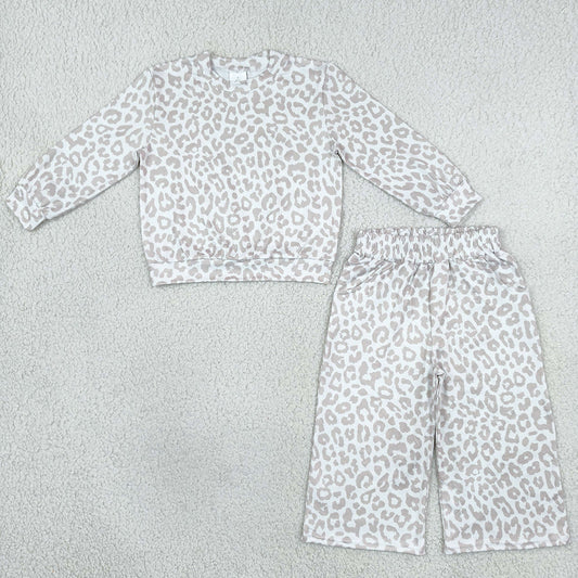 Baby Girls Clothes Long Sleeve Grey Leopard Top Pockets Flare Pant Clothes Sets GLP3778