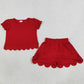 Baby Girls Red Short Ruffle Sleeve Top Skirt Short Scallop Clothes Sets GSD3938