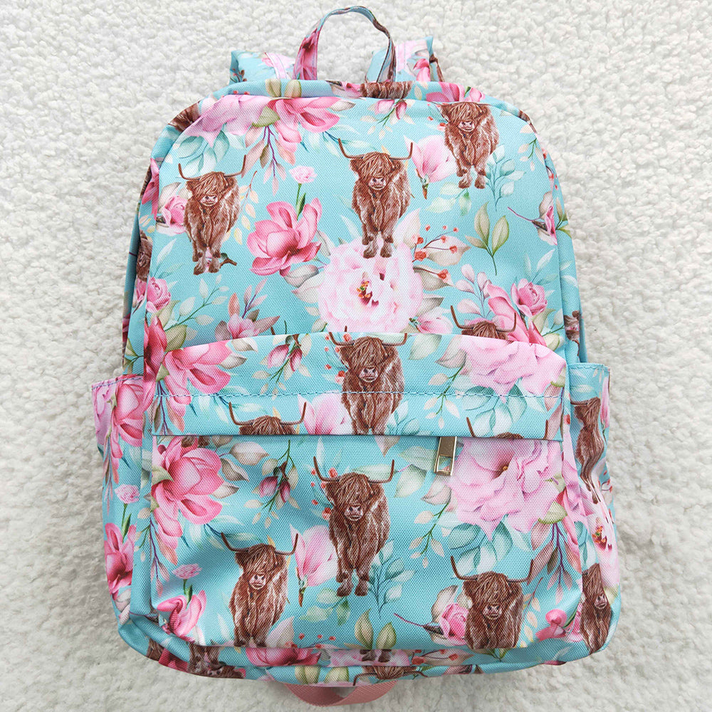 Baby Kids Girls Backpacks Highland Cows Flowers Backpack BA0081