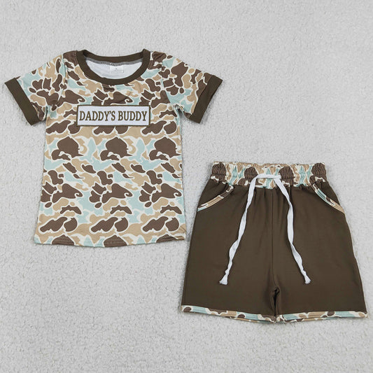 Baby Boys Clothes Embroidery Daddy's Buddy Southern Camo Tops Pockets Shorts Clothes Sets BSSO1839