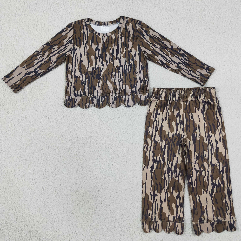 Boutique Baby Girls Clothes Camo Long Sleeve Scallop Outfits GLP3660