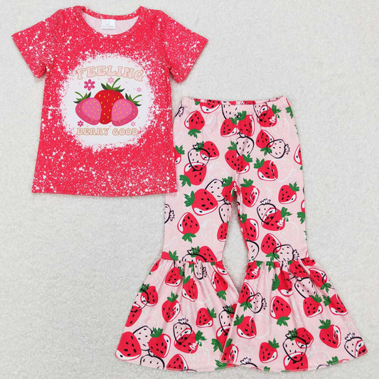 Baby Girls Clothes Strawberry Tee Shirts Bell Bottom Pants Sets GSPO0906