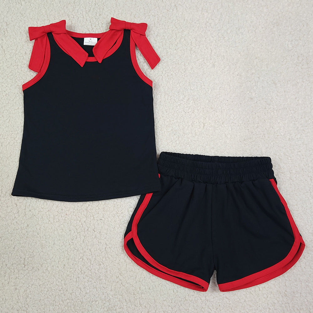 Baby Girls Clothes Black Red Bows Sleeveless Top Short Clothes Sets GSSO3827