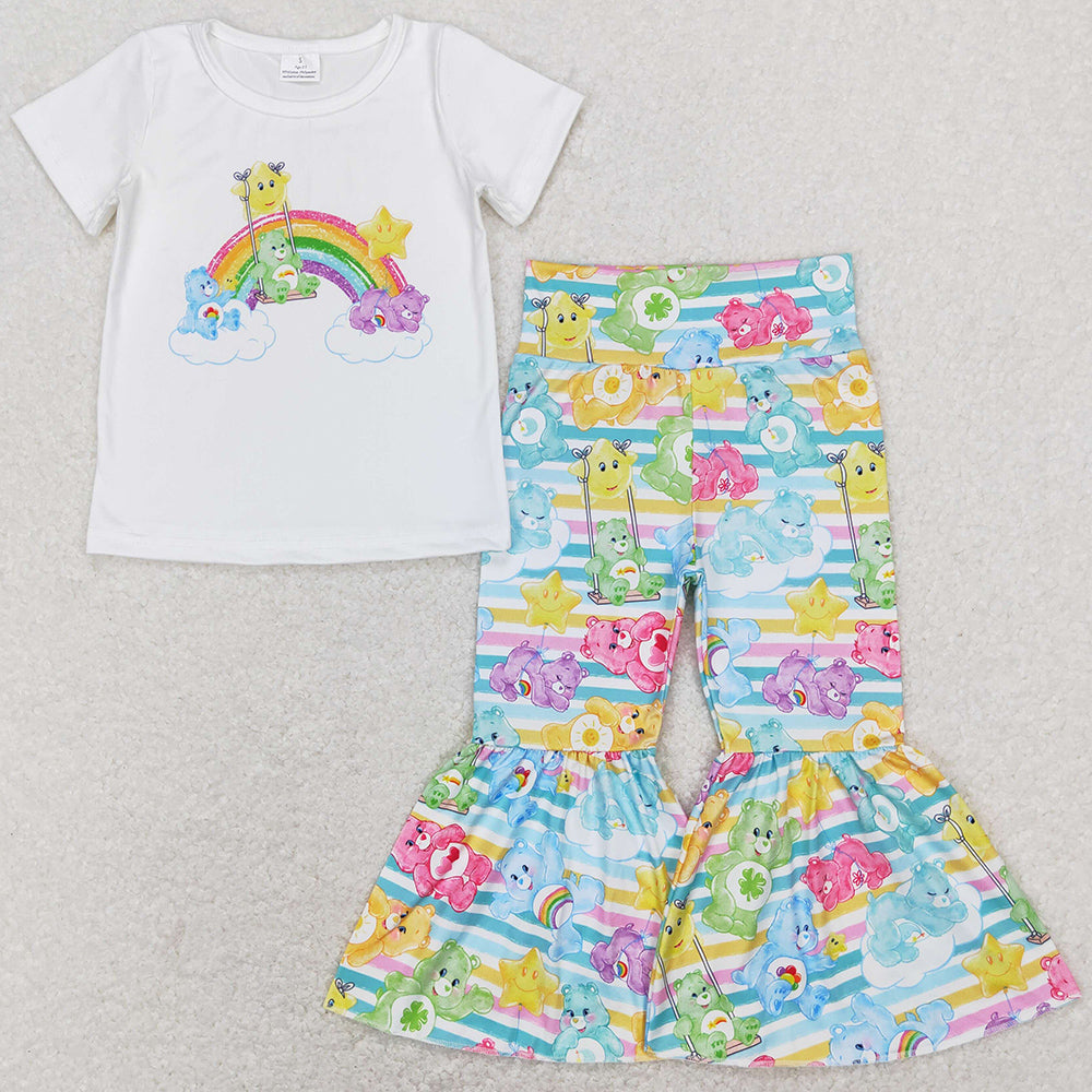 Baby Girls Clothes Short Sleeve Rainbow Shirt Bell Pants Sets GSPO1189