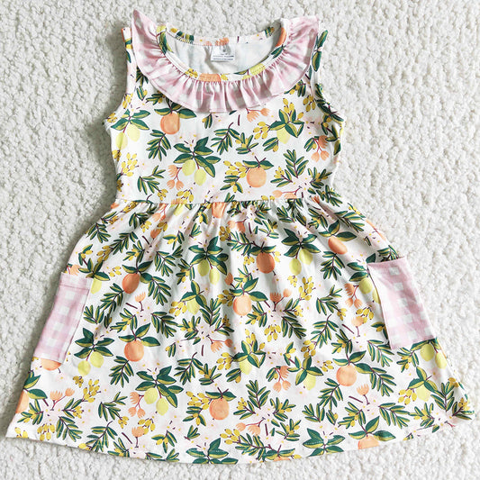 Boutique Girls Dress Lemon Print Summer Baby Girls Dresses GSD0062