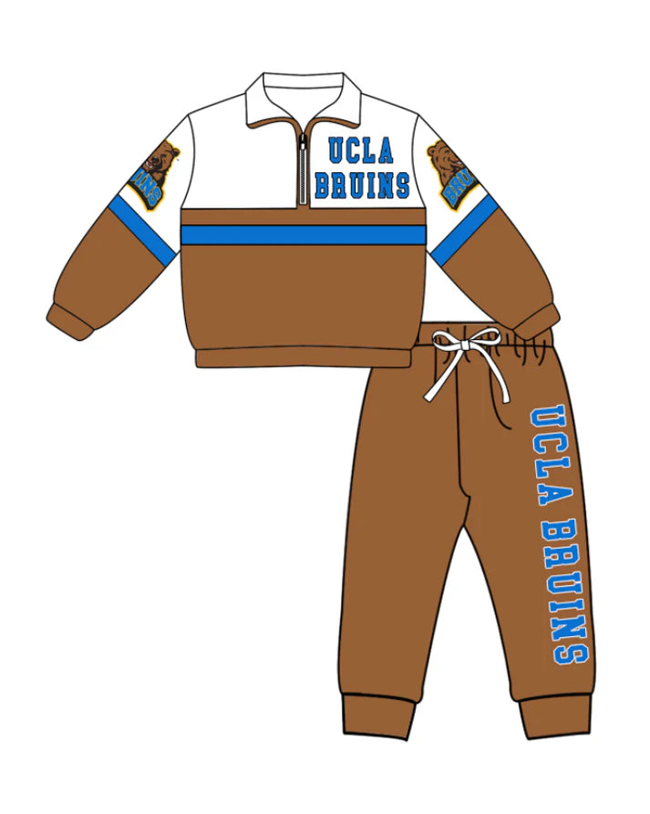 Preorder (moq 5)Baby Boys Ucla Bruins Zipper Pullover Jogger Pants Team Clothes Set 1.6