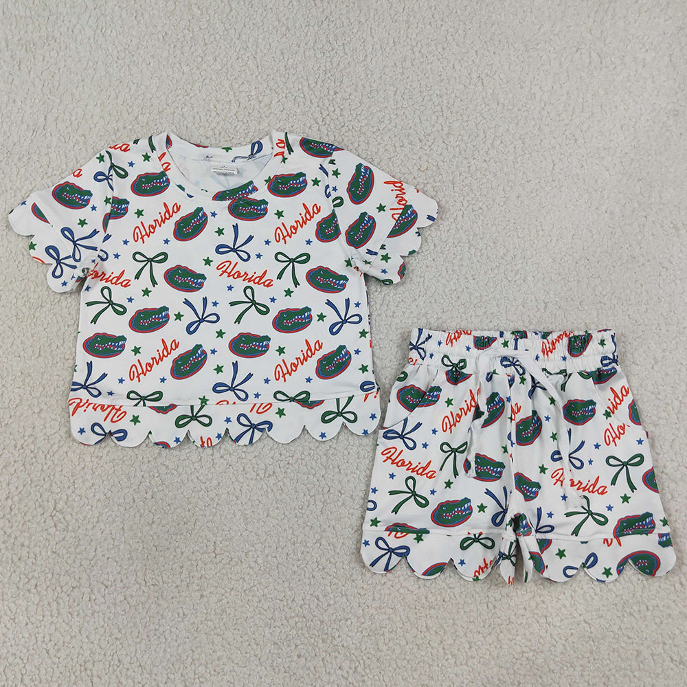 Baby Girls Clothes Star Bows Florida Gators Top Pockets Shorts Team Scallop Clothes Sets GSSO3249