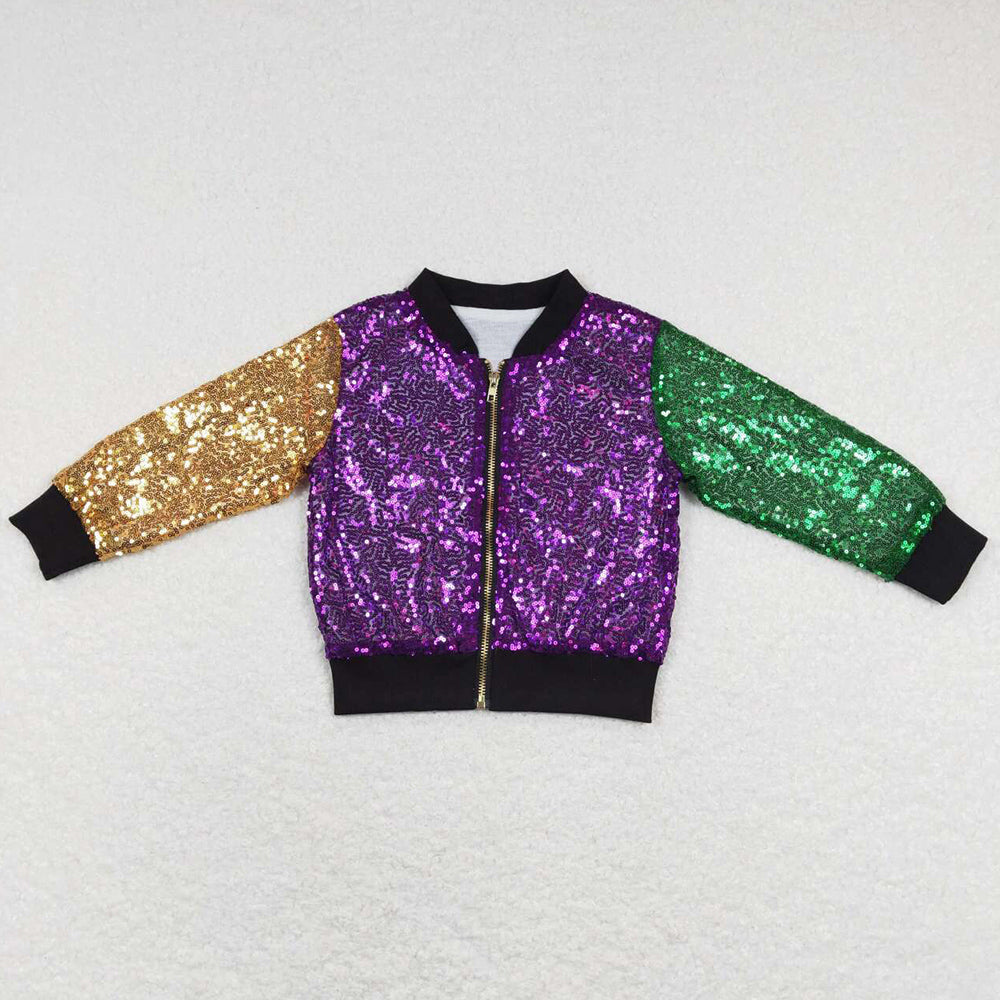 Baby Girls Clothes Mardi Gras Purple Long Sleeve Sequin Jackets BT0451