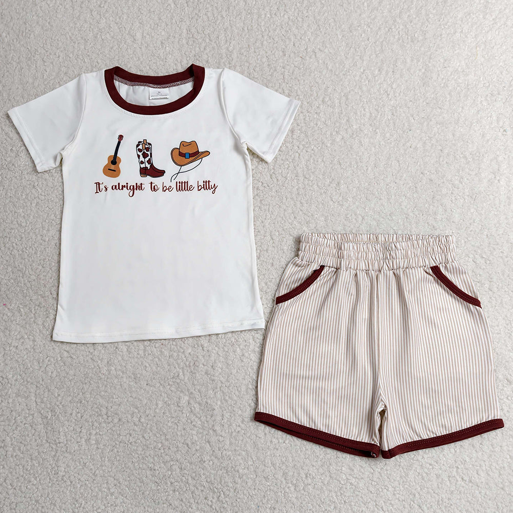 Baby Boys Clothes Boots Hat Guitar Top Stripe Pockets Shorts Western Clothes Sets BSSO1578 GSSO2763