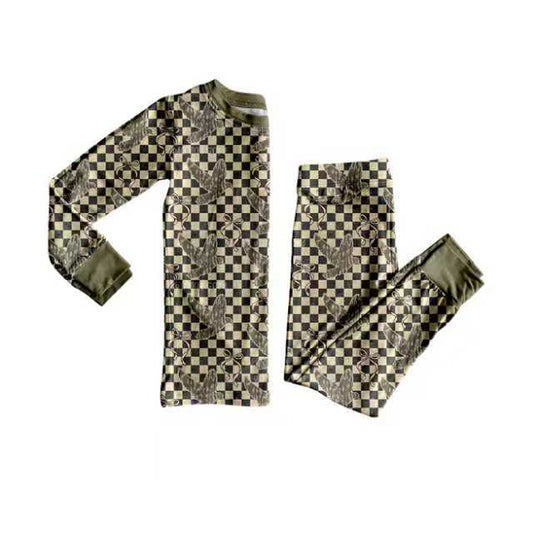 Preorder (moq 8)Baby Boys Black Checked Bottomland Camo Ducks Western Pajamas Set 9.24