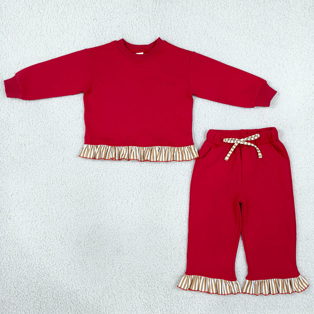 Baby Girls Clothes Red Long Sleeve Top Pockets Ruffle Pants Sweater Clothes Set GLP3644