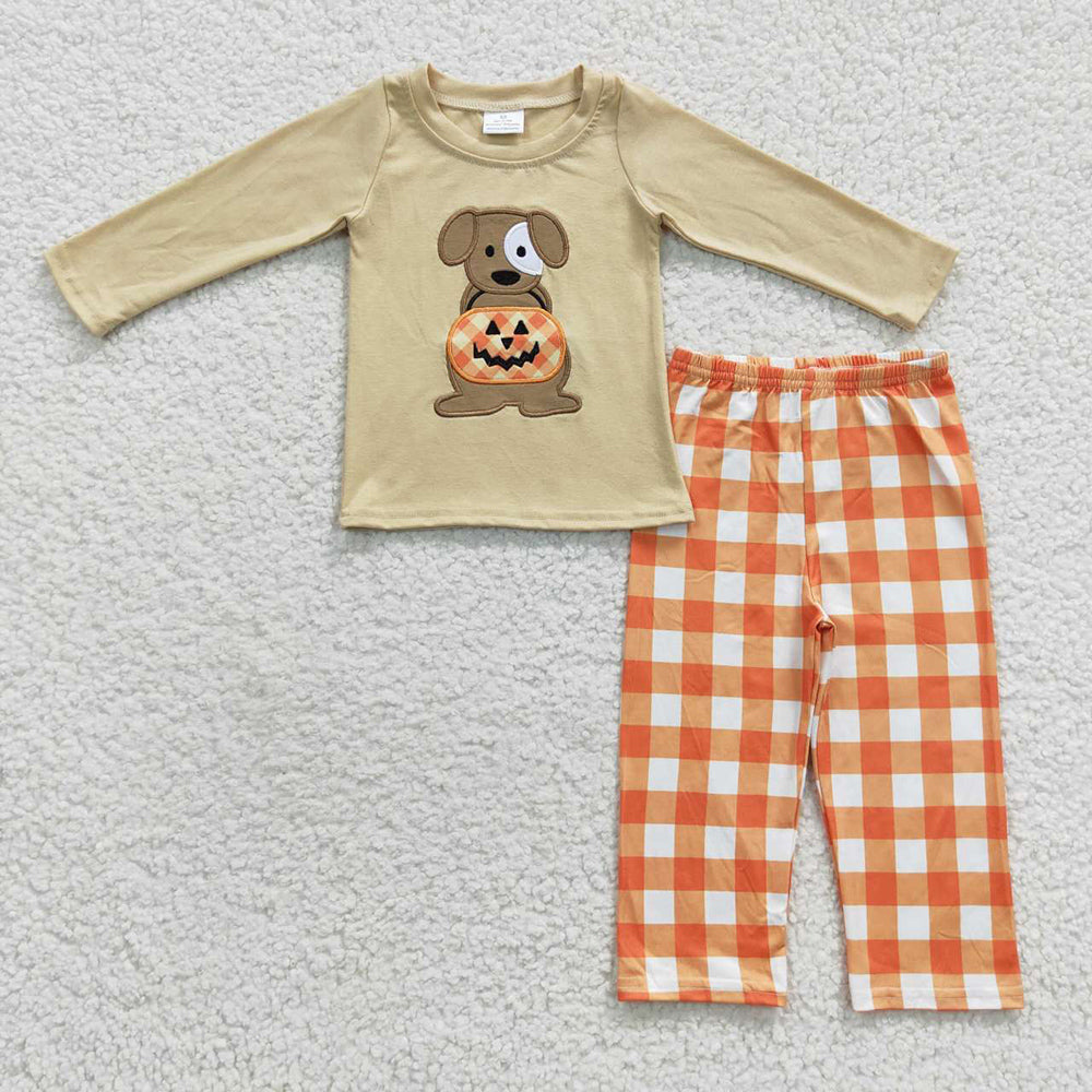 Boutique Girls Clothing Halloween Pumpkin Embroidery Kids Sibling Clothing Sets GLP0433