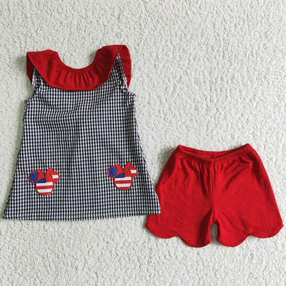 Baby Girl Clothes Embroidery Boutique Girls Summer Clothing Set Red A15-5