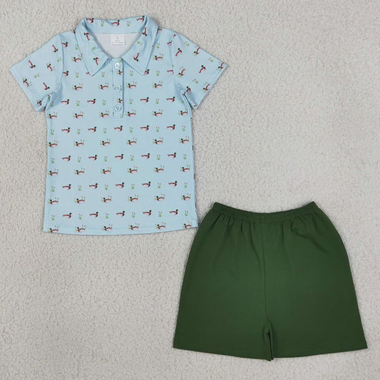 Baby Boys Clothes Ducks Plaid Button Polo Shirt Top Short Hunting Clothes Set BSSO2041
