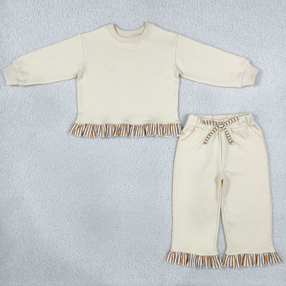 Baby Girls Clothes Beige Long Sleeve Top Pockets Pants Sweater Clothes Sets GLP3645