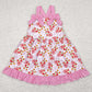 Baby Girls Dress Pink Strap Bows Strawberry Floral Knee Length Dresses GSD2213 4.21