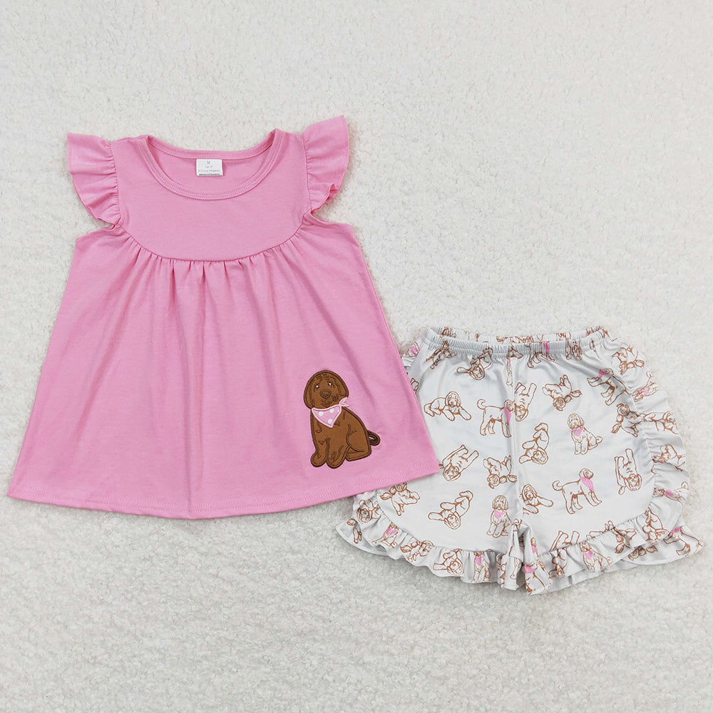 Baby Girls Clothes Dog Embroidery Summer Girls Clothing Shorts Sets GSSO0581