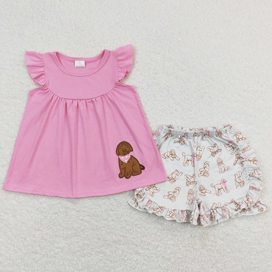 Baby Girls Clothes Dog Embroidery Summer Girls Clothing Shorts Sets GSSO0581