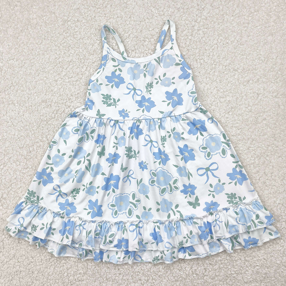 Baby Girls Dress Blue Strap Floral Knee Length Dresses GSD2377 4.28