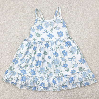 Baby Girls Dress Blue Strap Floral Knee Length Dresses GSD2377 4.28