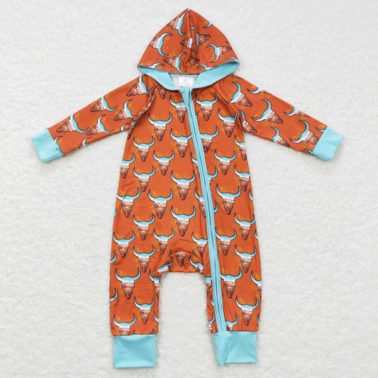 Baby Infant Rompers Hooded Western Cow Zip Long Sleeve Romper LR0703