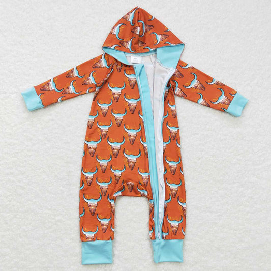 Baby Infant Rompers Hooded Western Cow Zip Long Sleeve Romper LR0703