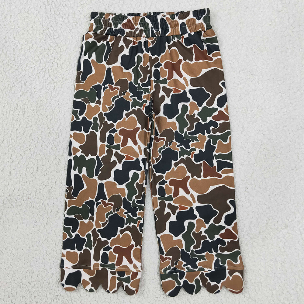 Baby Girls Pants Dark Brown Camo Scallop Flare Pants Bottom P1145