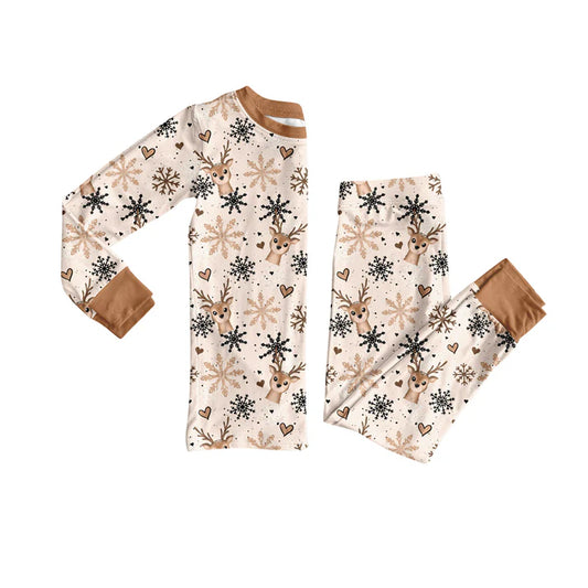 Preorder(moq 5) Baby Kids Deer Snowflake Top Pants Lounge Wear Pajamas Sets 8.8