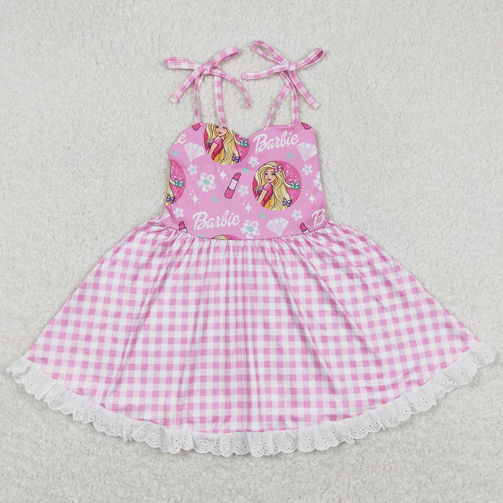 Baby Girls Dress Lace Straps Checkered Knee Length Dresses GSD0526