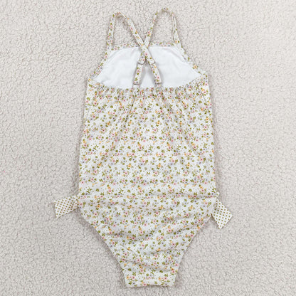 Baby Girls Swimsuits Strap Small Flowers Bows Swimsuits S0723