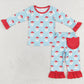 Baby Girls Pajamas Christmas Blue Red Santa Claus Shirt Top Ruffle Pants Pajamas Sets GLP1277