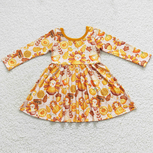 Boutique Girls Dress Pumpkin Turkey Dresses GLD0344