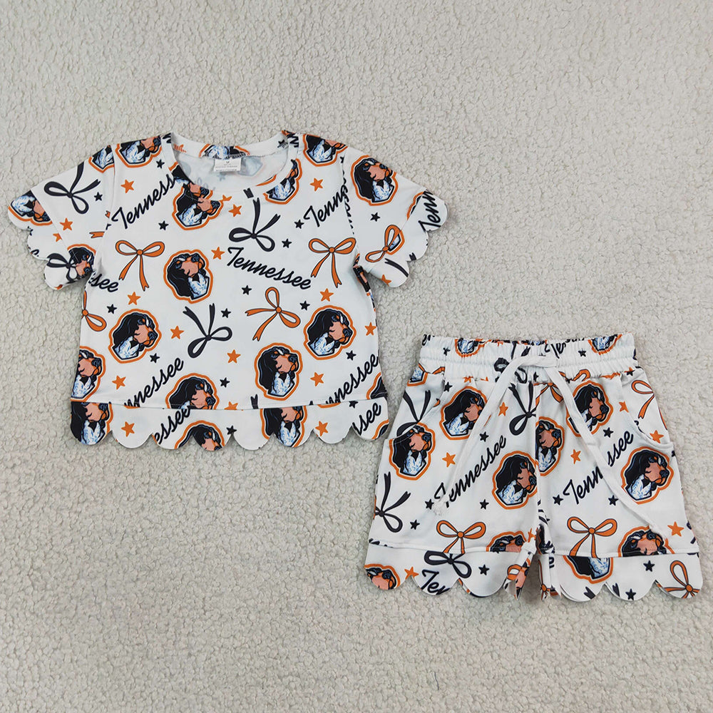 Baby Girls Clothes Bows Tennessee Tops Pockets Shorts Team Scallop Clothes Sets GSSO3251