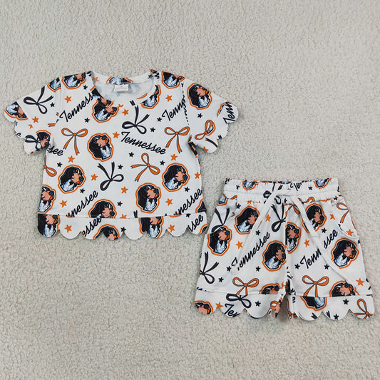 Baby Girls Clothes Bows Tennessee Tops Pockets Shorts Team Scallop Clothes Sets GSSO3251
