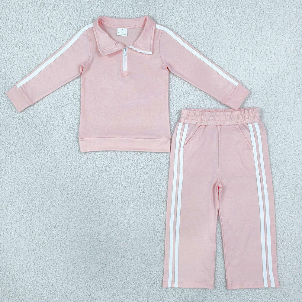 Baby Girls Clothes Pink Long Sleeve Zip Pullovers Pockets Pant Cotton Clothes Set GLP3860