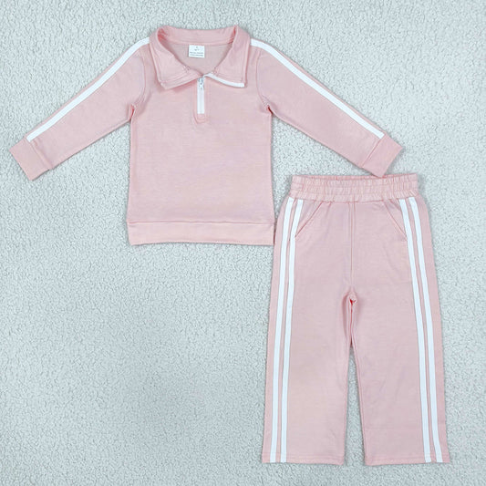 Baby Girls Clothes Pink Long Sleeve Zip Pullovers Pockets Pant Cotton Clothes Set GLP3860