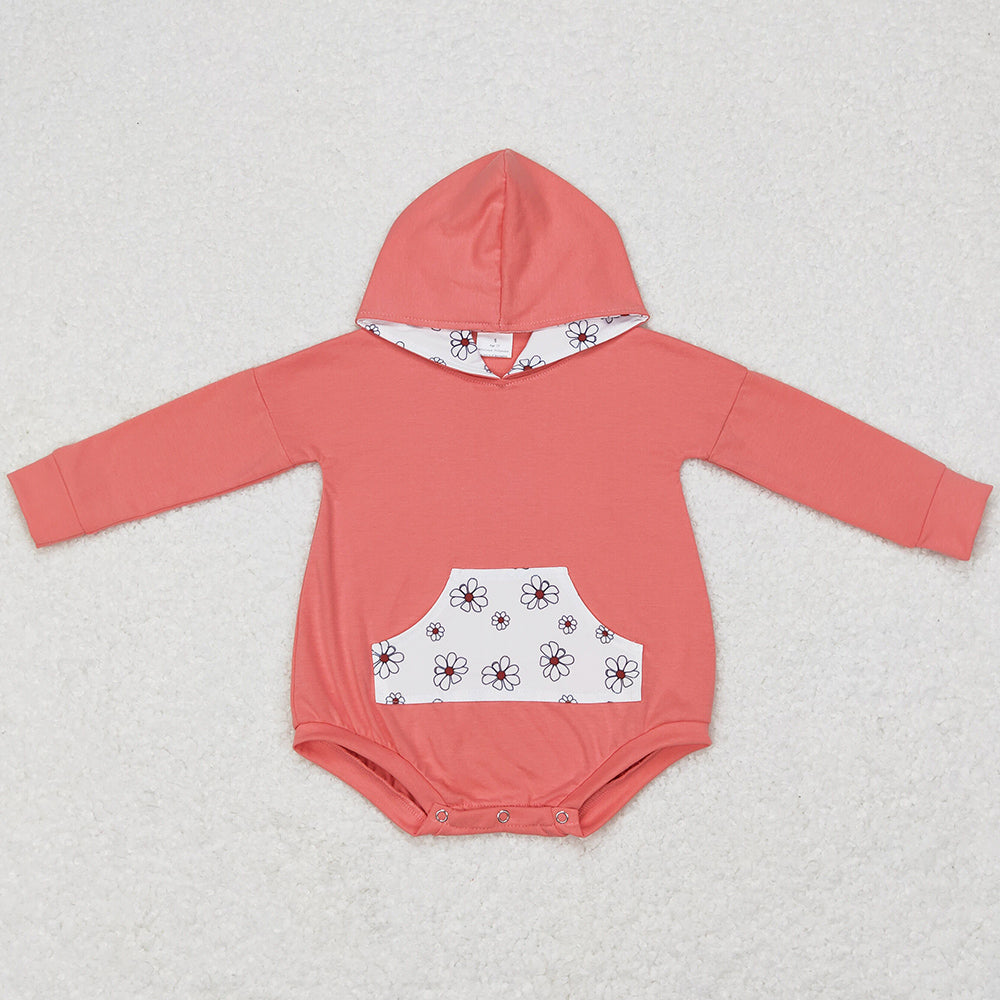 Baby Infant Girls Rompers Flowers Long Sleeve Hooded Romper LR0758