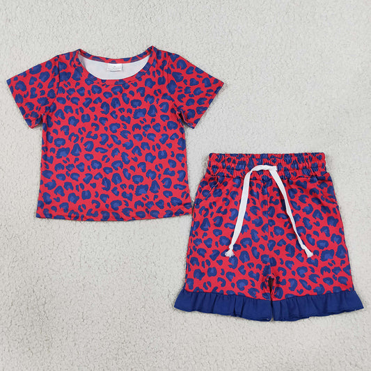 Baby Girls Clothes Hot Pink Leopard Top Pockets Ruffle Short Clothes Set GSSO3811