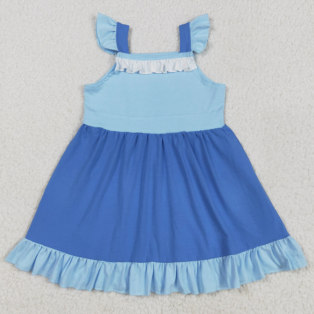 Baby Girls Dress Blue Flutter Sleeves Knee Length Dresses GSD2393 5.8