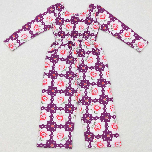 Baby Girls Jumpsuit Purple Flowers Long Sleeve Bell Bottom Jumpsuits LR0716