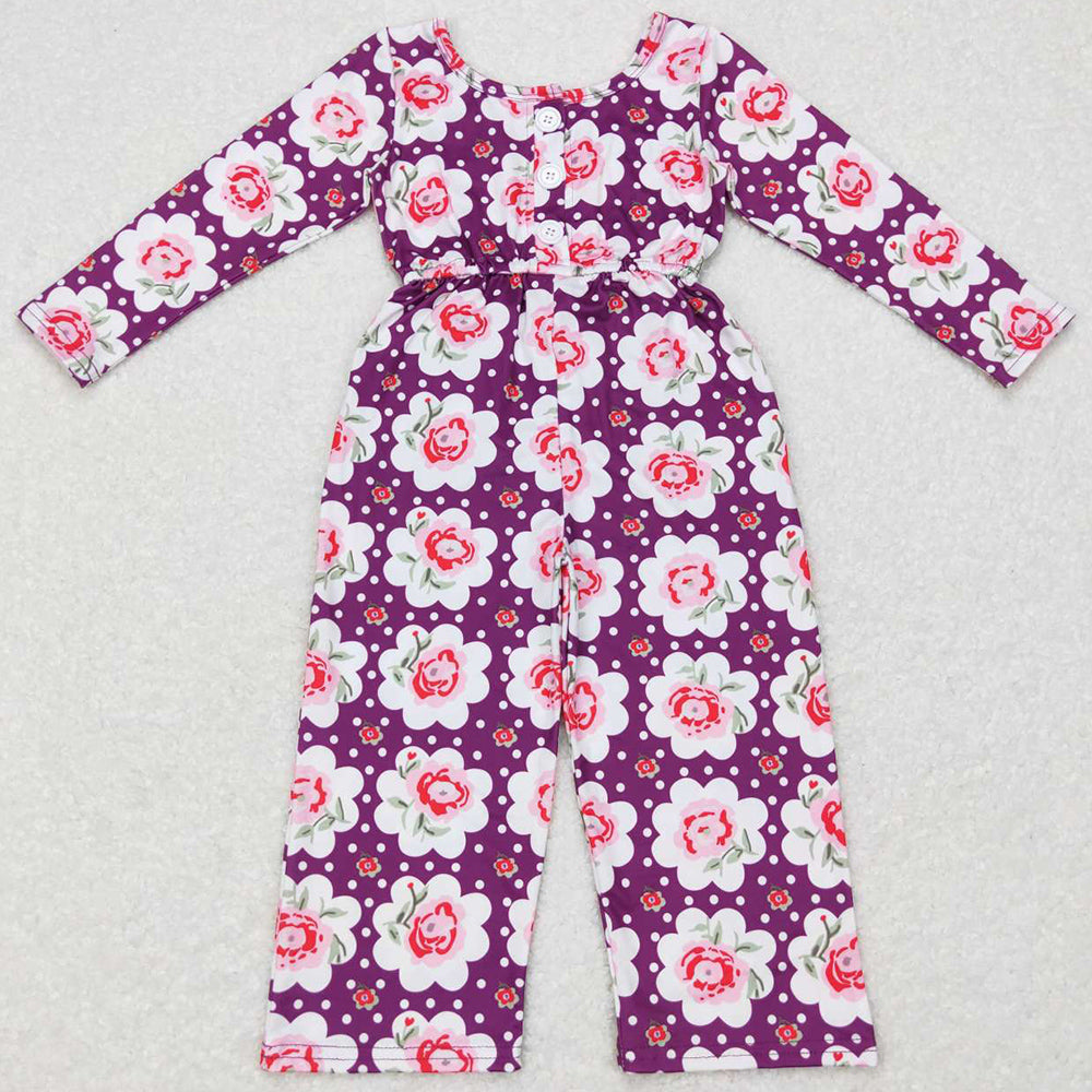 Baby Girls Jumpsuit Purple Flowers Long Sleeve Bell Bottom Jumpsuits LR0716