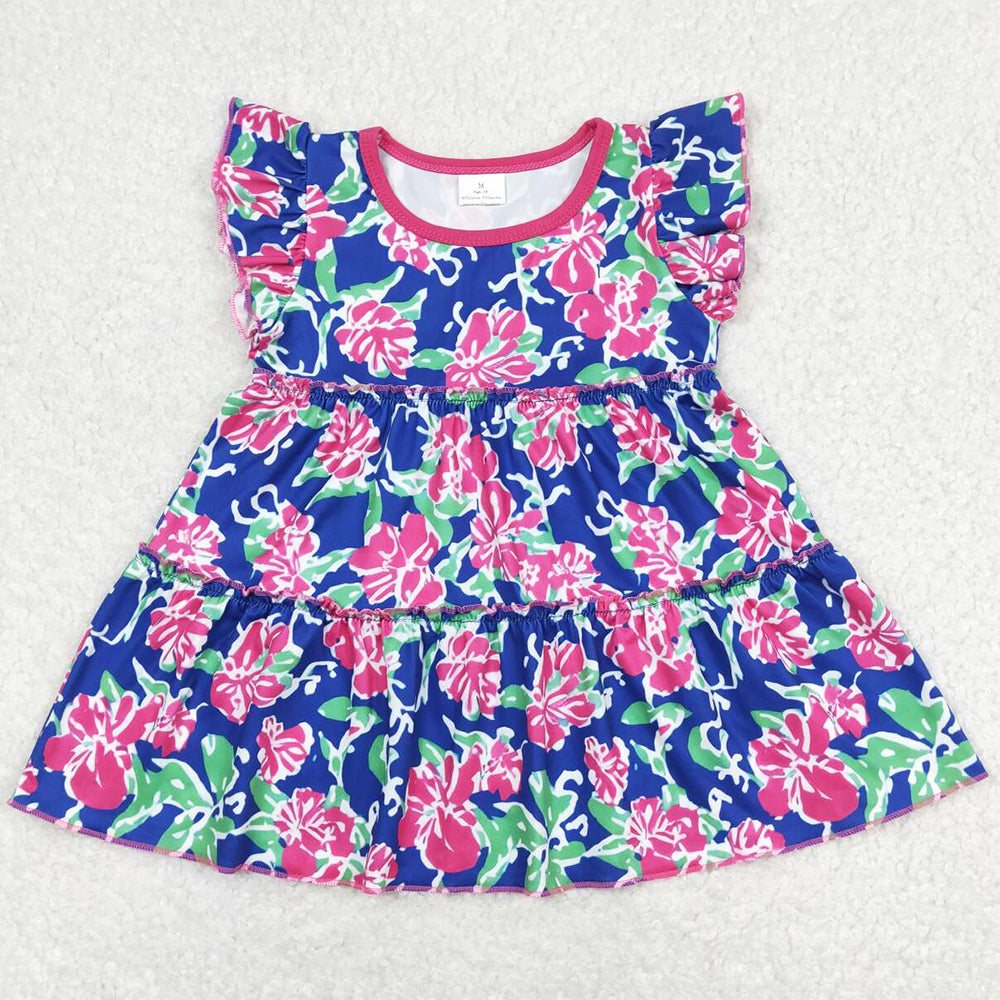 Baby Girls Clothes Summer Flutter Sleeve Pink Flowers Tunic Tops GT0473